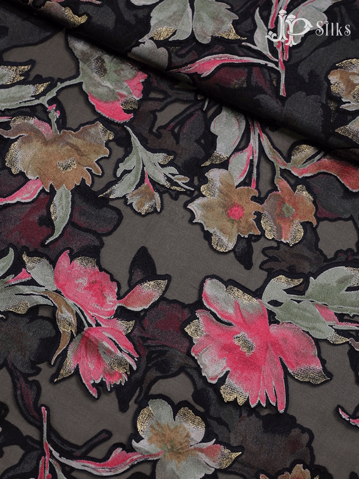 Black and Pink Organza Fabric with Floral Print - E4008 - View 3