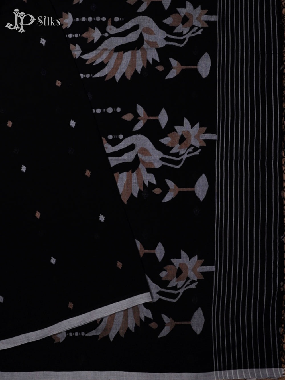 Black Khadi Cotton Saree - G16-view2