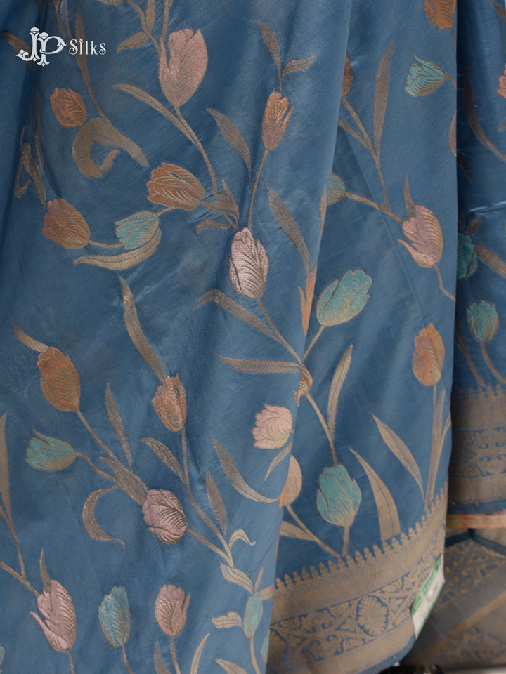 Greyish Blue Semi Banarasi Saree - F3127-view3