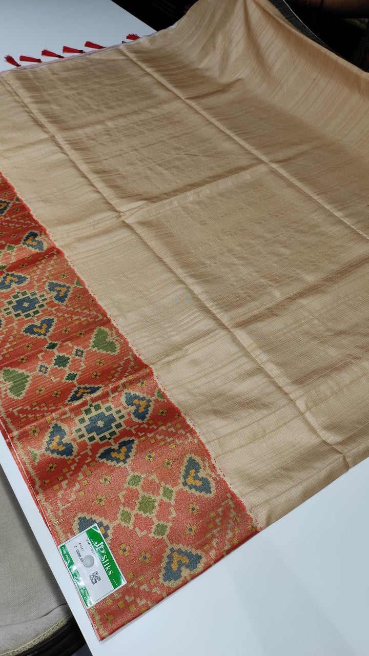 Sandal and Orange Semi Tussar Saree - E1247