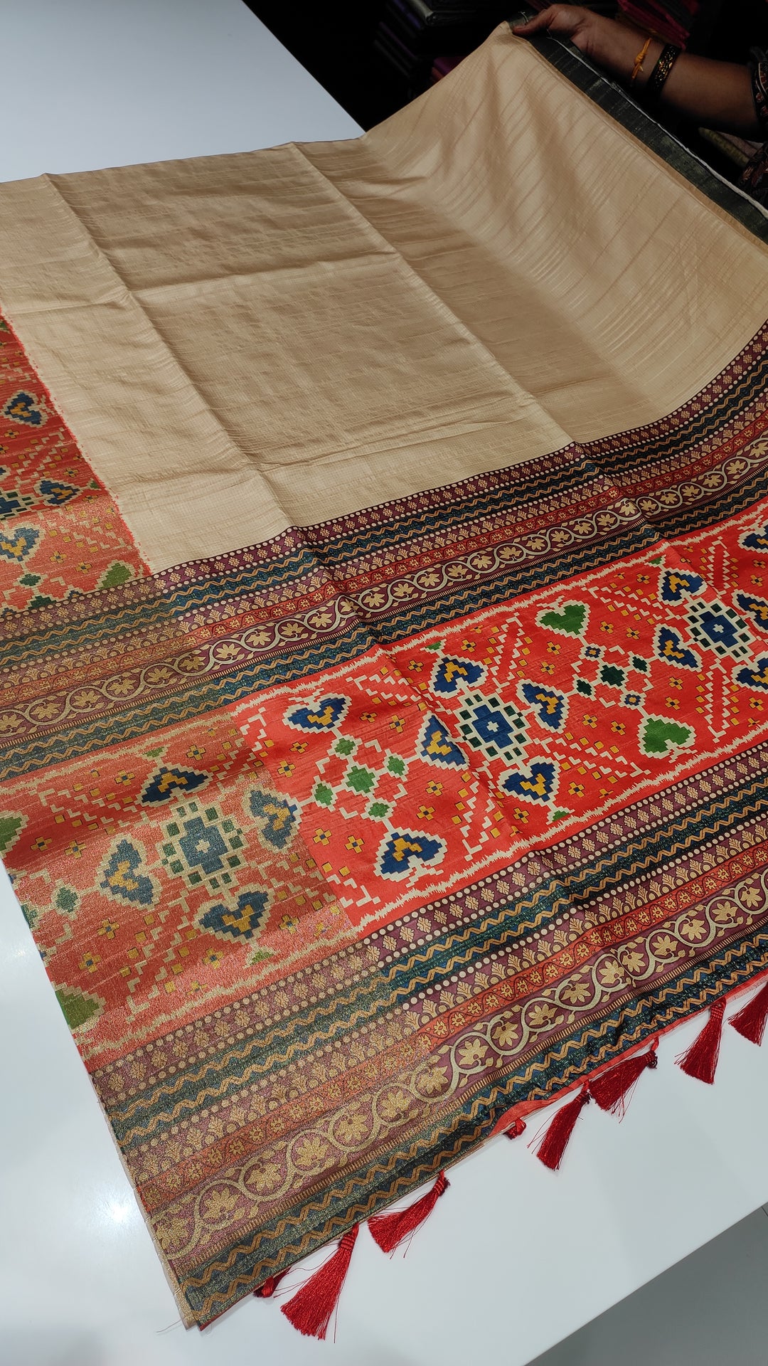 Sandal and Orange Semi Tussar Saree - E1247