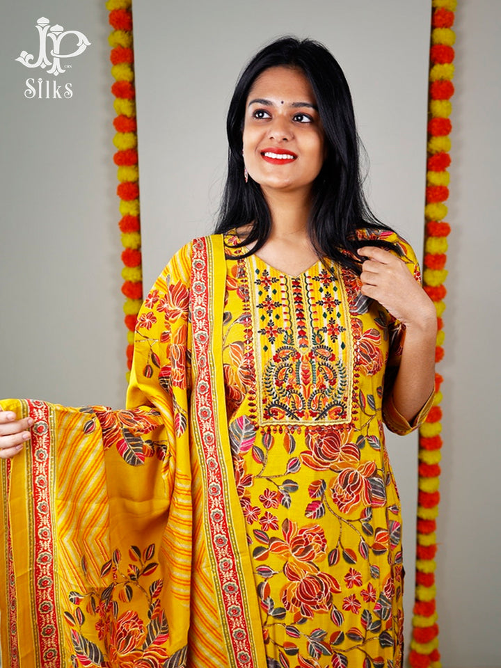 Yellow Floral Design Readymade Salwar Suit