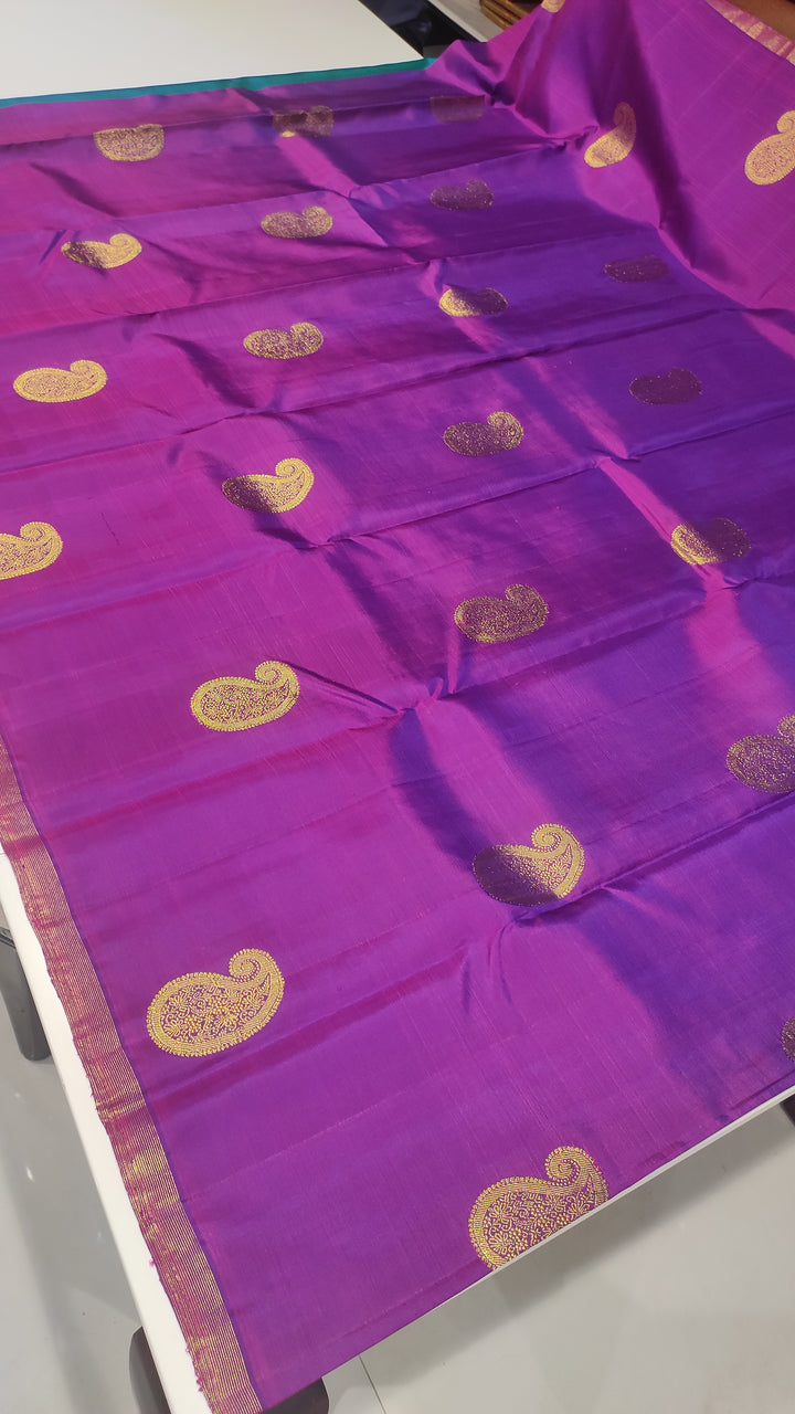 Purple And Peacock Blue Kanchipuram Silk Saree - E2497