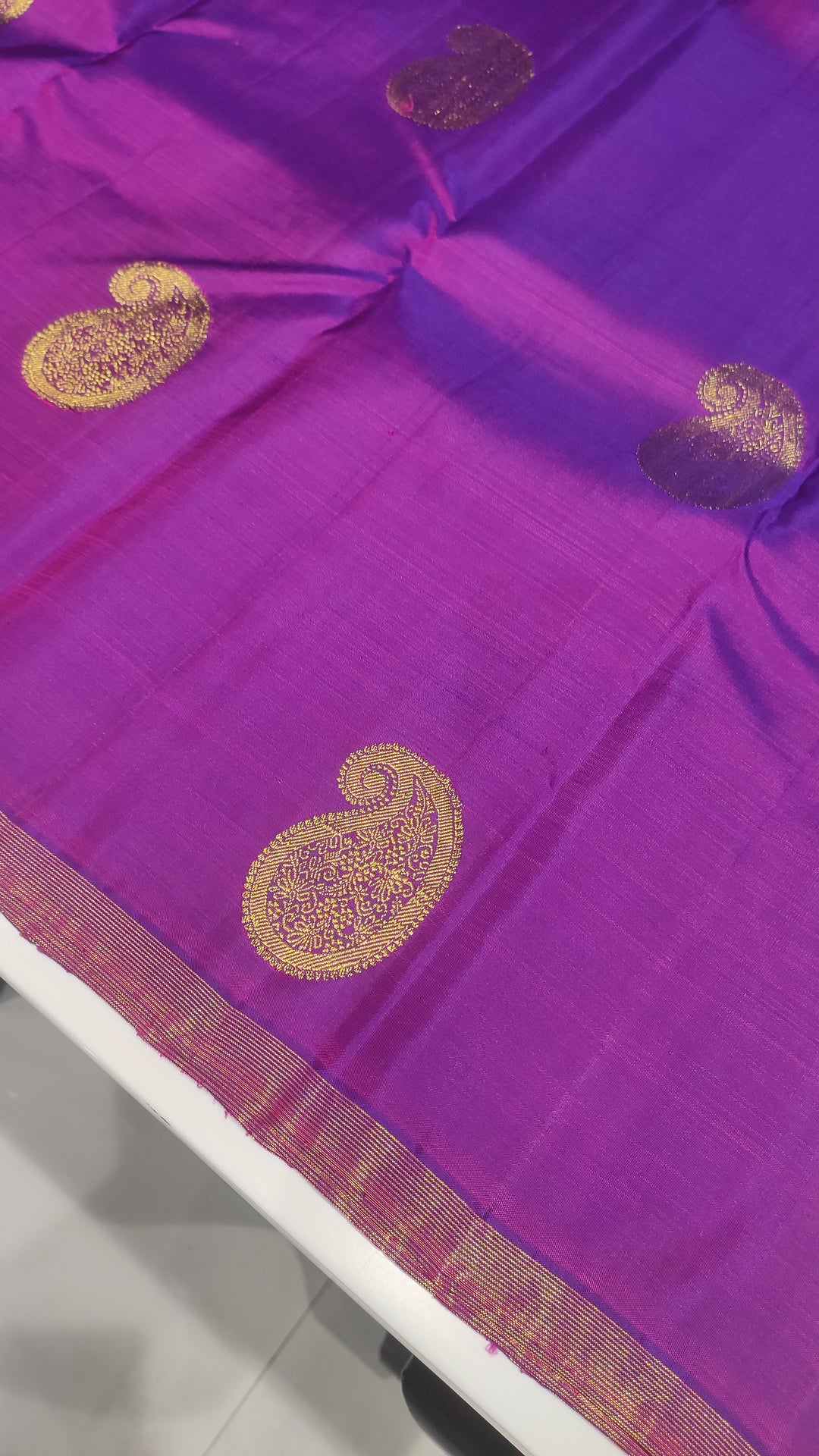 Purple And Peacock Blue Kanchipuram Silk Saree - E2497