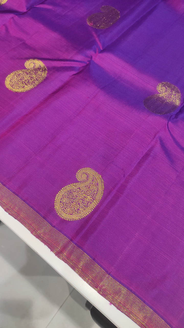 Purple And Peacock Blue Kanchipuram Silk Saree - E2497