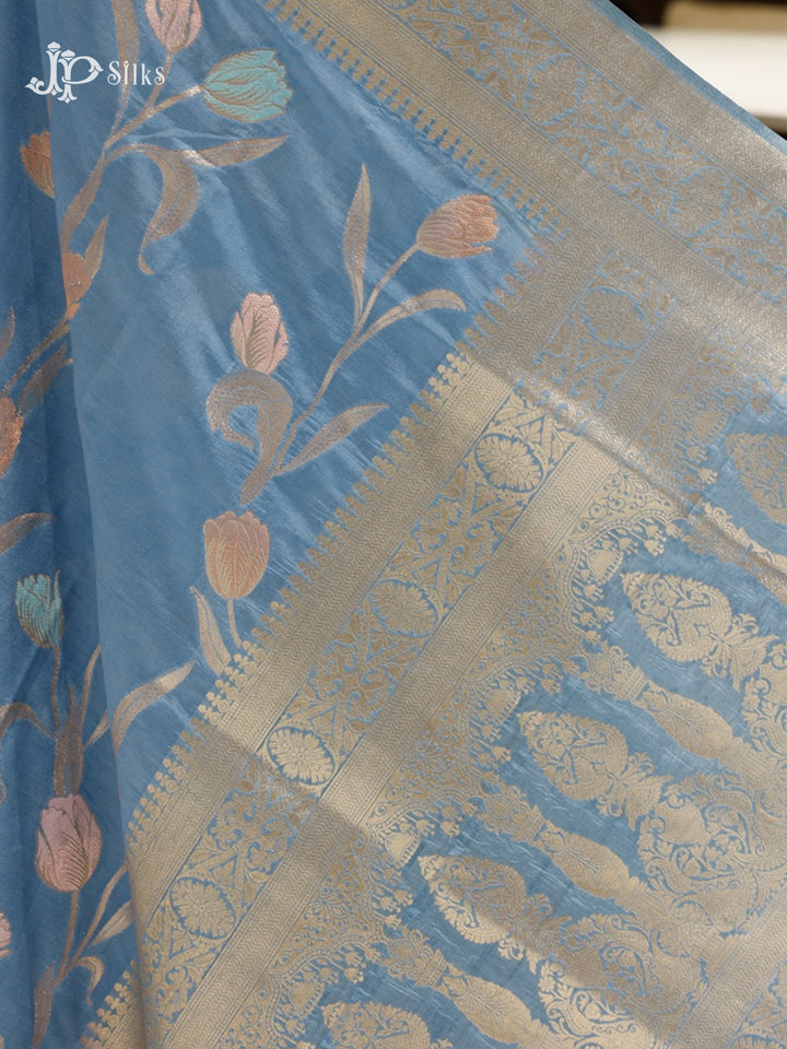 Greyish Blue Semi Banarasi Saree - F3127-view4