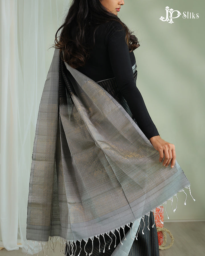 Black and Grey Soft Silk Saree - F2211