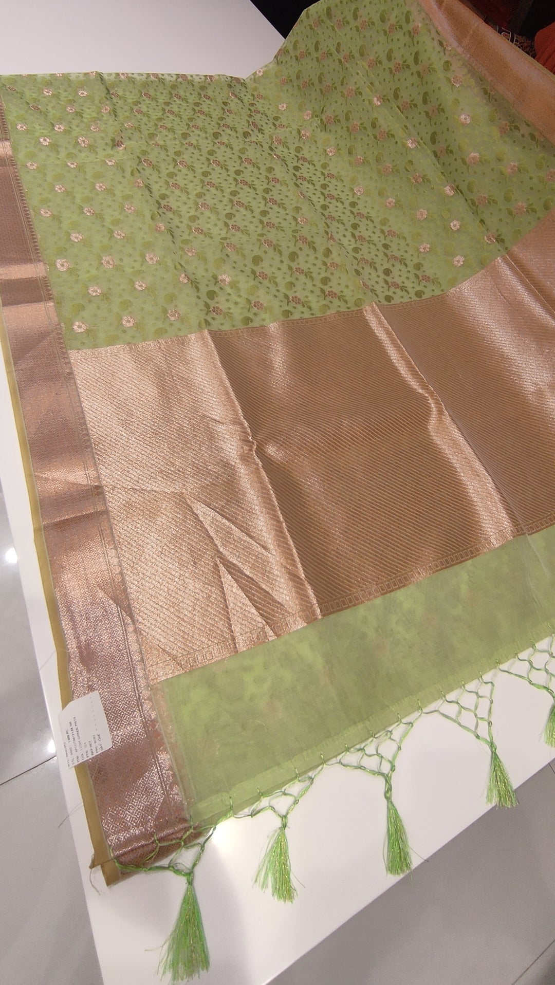 Light Green Semi Banarasi Saree - E954