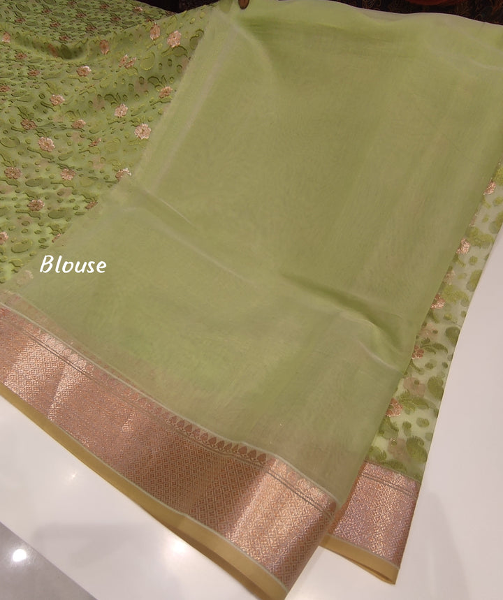 Light Green Semi Banarasi Saree - E954