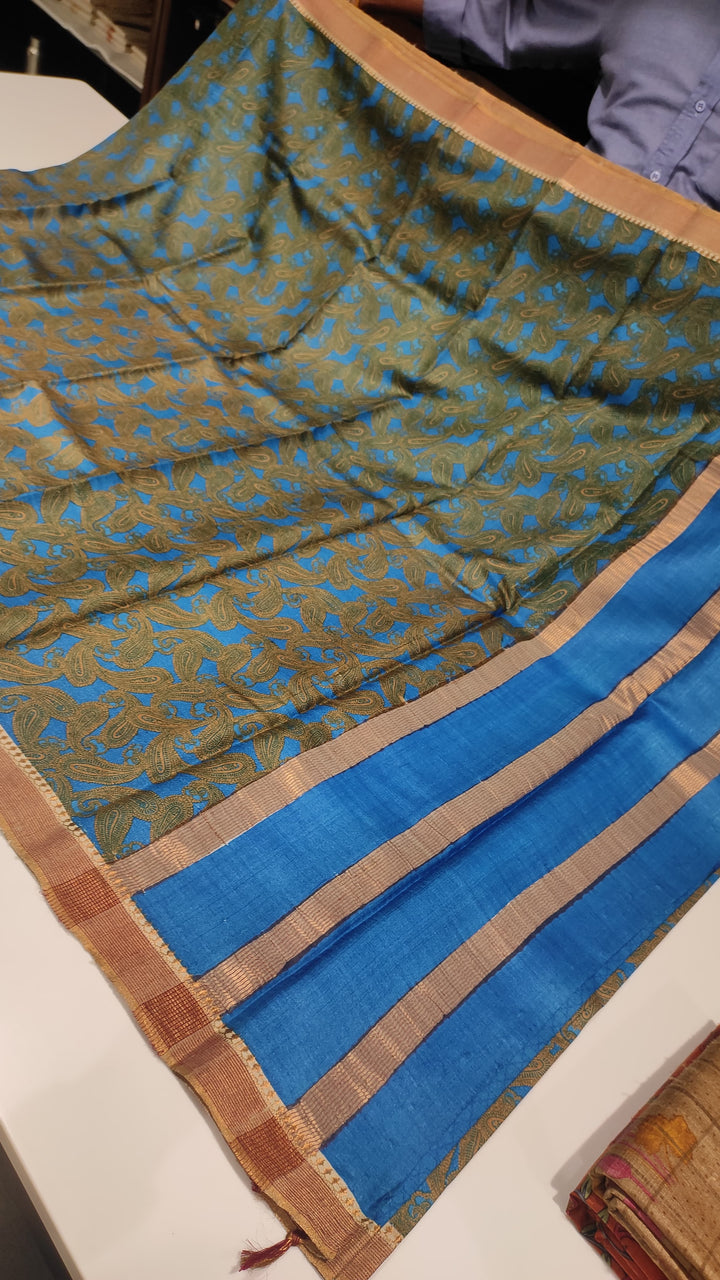 Blue Tussar Silk Saree - A3088