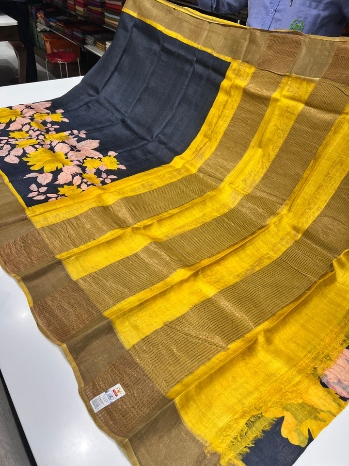Black Tussar Silk Saree - E6591