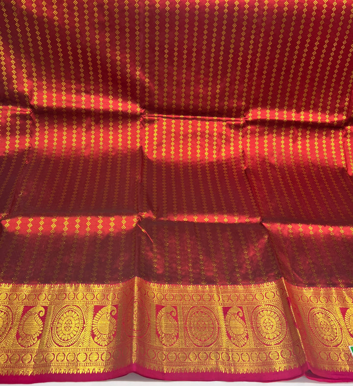 Maroon And Pink Pattu Pavadai - C1458 | 10 yr and above