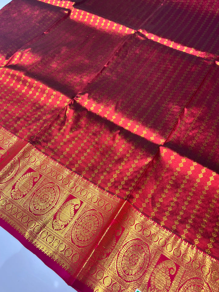 Maroon And Pink Pattu Pavadai - C1458 | 10 yr and above