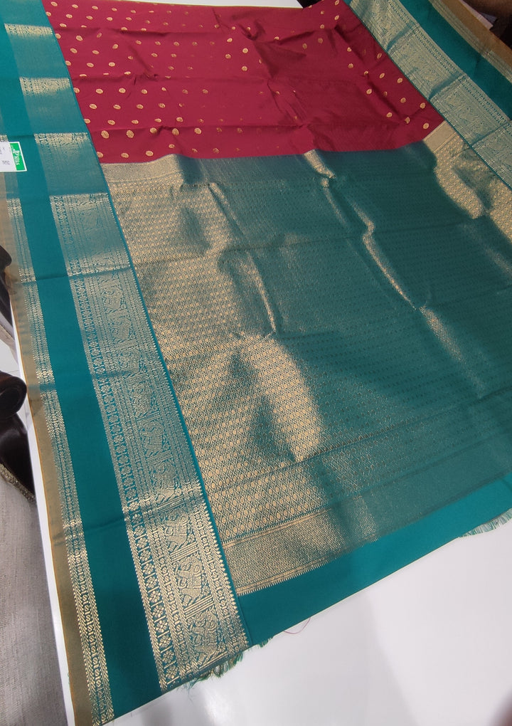 Maroon and Rama Green Art Silk Saree - F3621