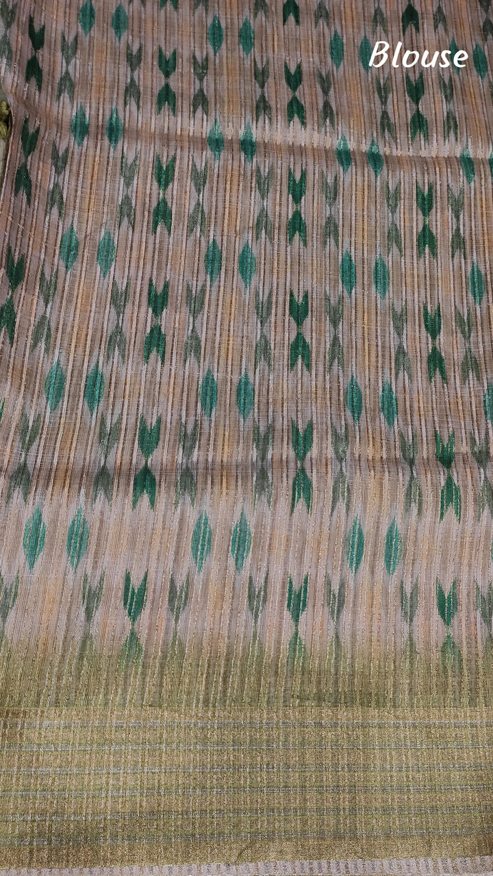 Light Green and Dark Green Linen Fancy Saree - E510
