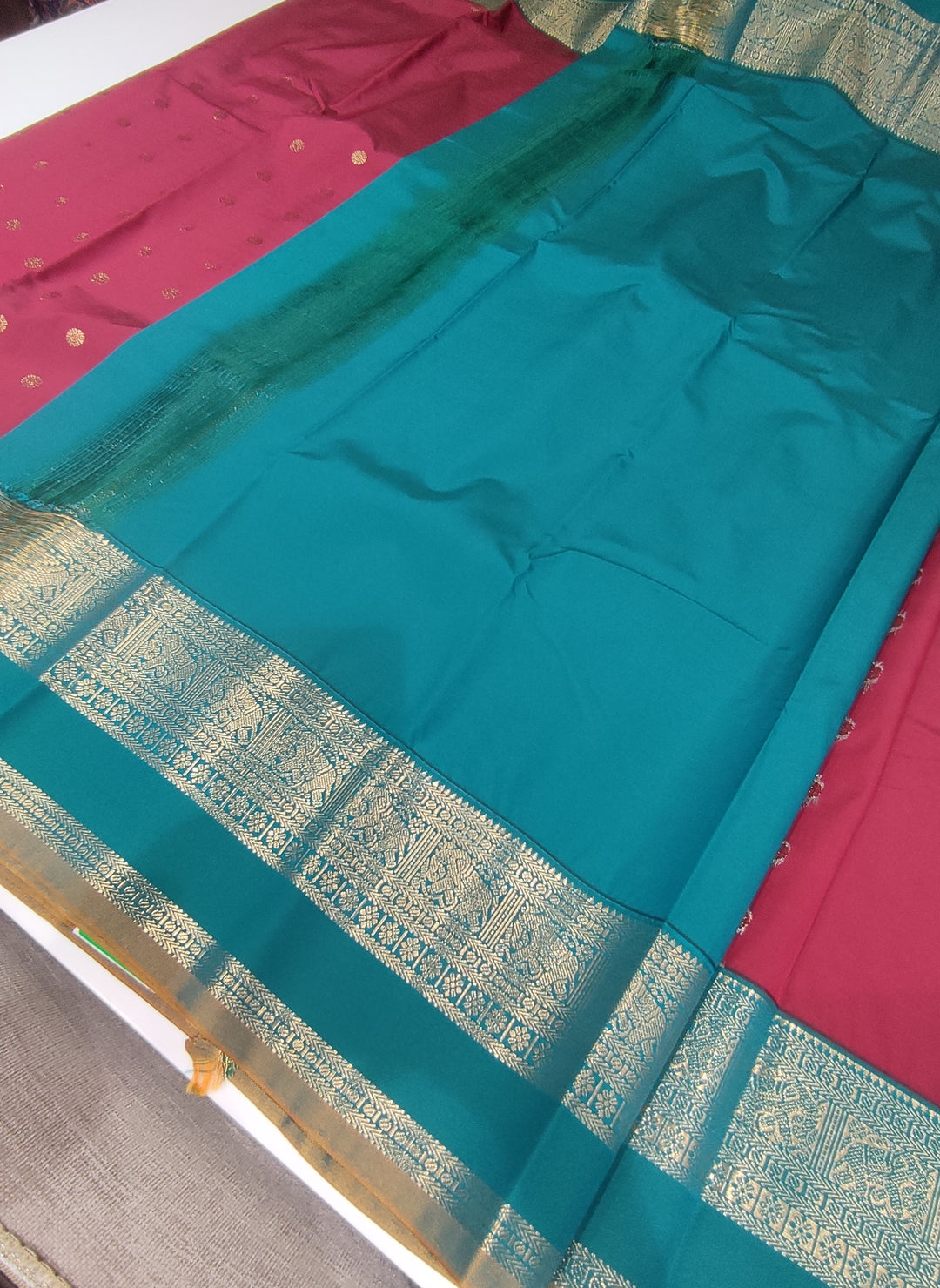 Maroon and Rama Green Art Silk Saree - F3621