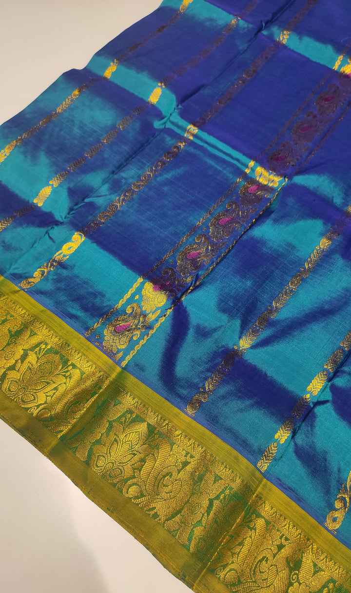 Blue And Green Pattu Pavadai - A13436 | 1 yr to 3 yr
