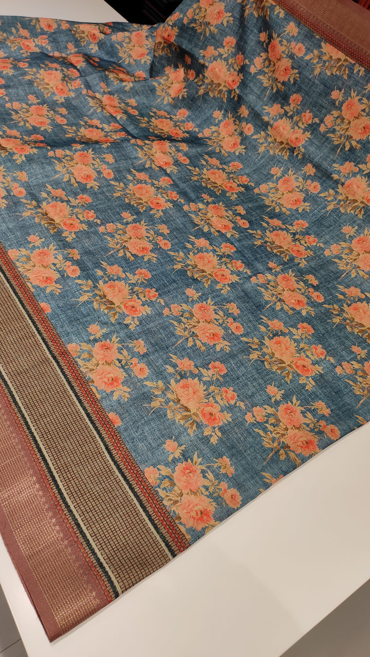 Greyish Blue Semi Tussar Saree - E1181