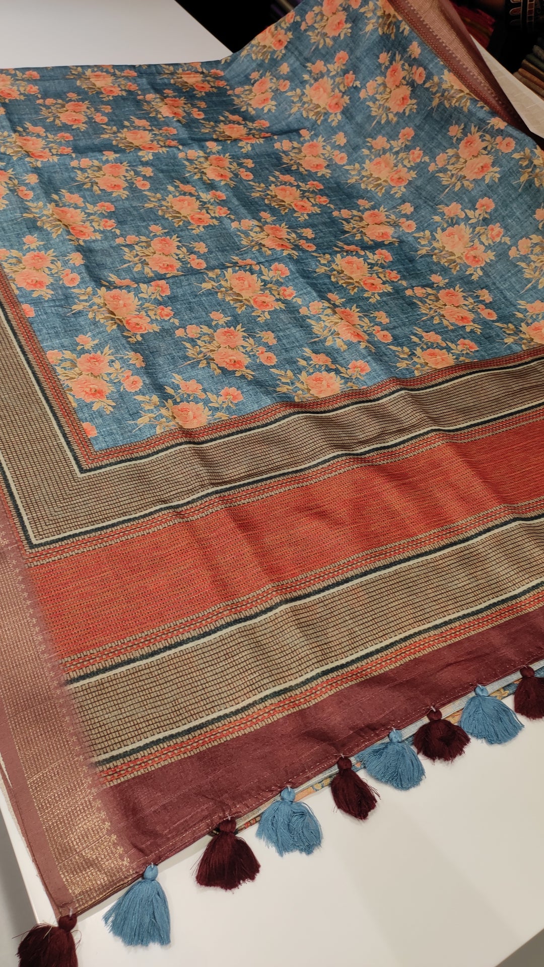 Greyish Blue Semi Tussar Saree - E1181