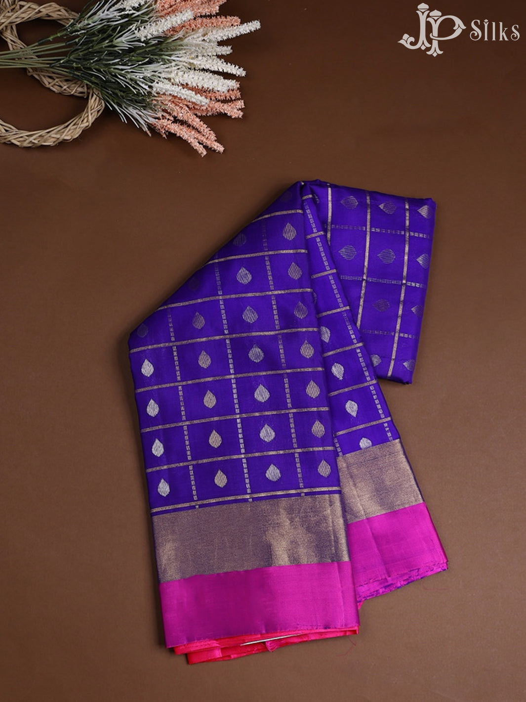 Ink blue with pink colour Kanchipuram Silk Saree - A2869 - View 1