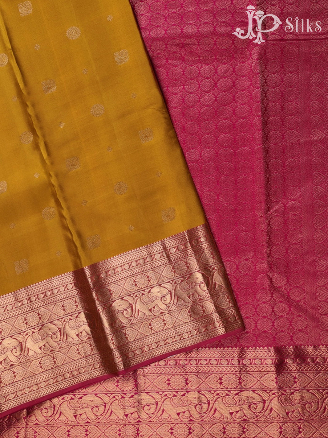 Mustard and Maroon Kanchipuram Silk Saree - E237