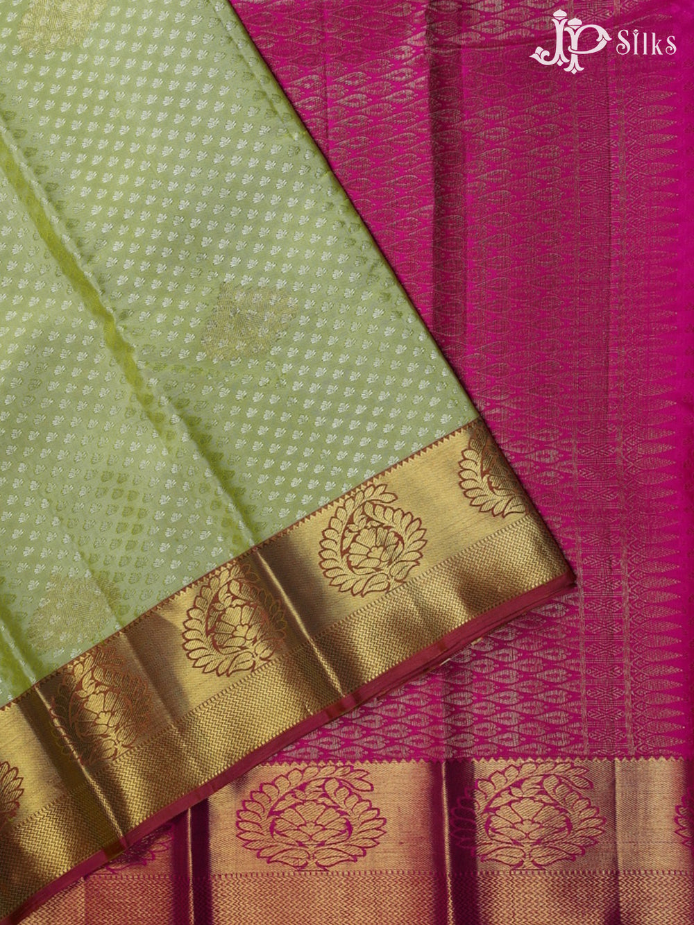 Lime green with pink colour Kanchipuram Silk Saree - A392 - View 2