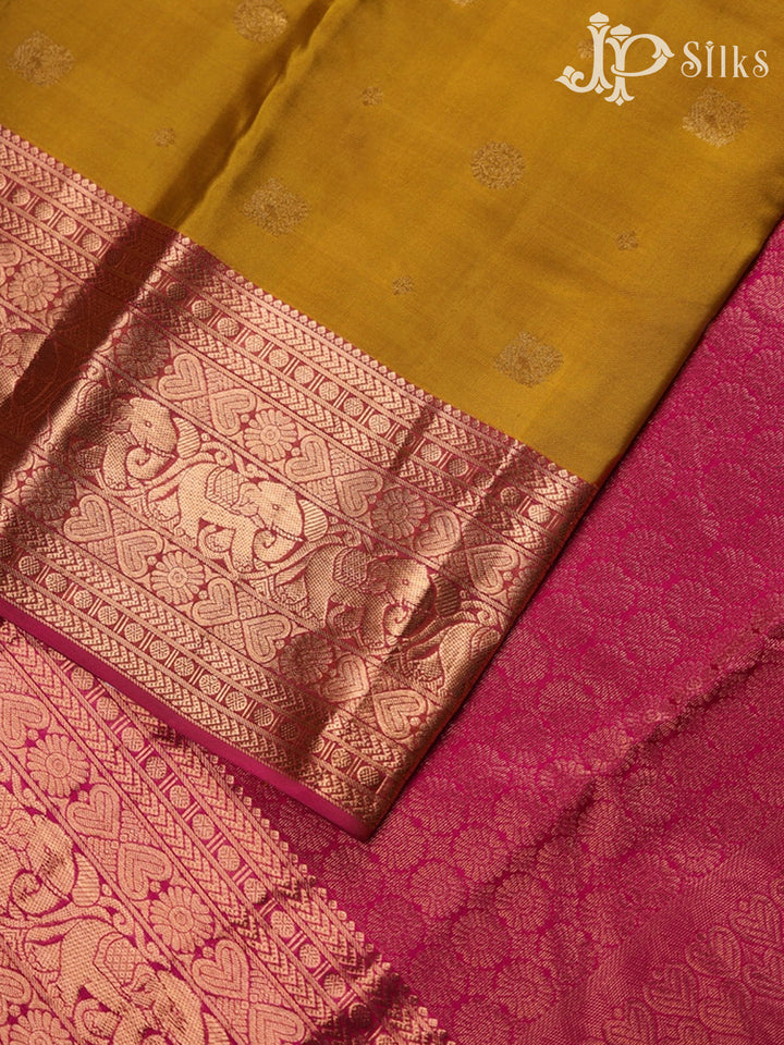 Mustard and Maroon Kanchipuram Silk Saree - E237