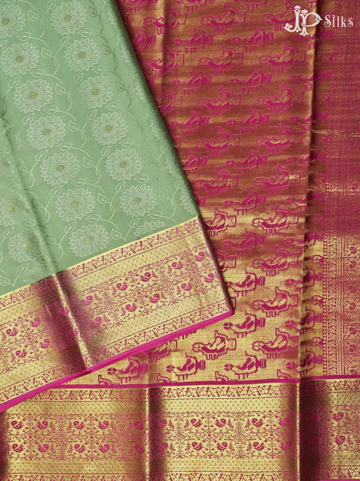 Pastel Green with Baby Pink Mysore Silk Saree - D4772 - View 2