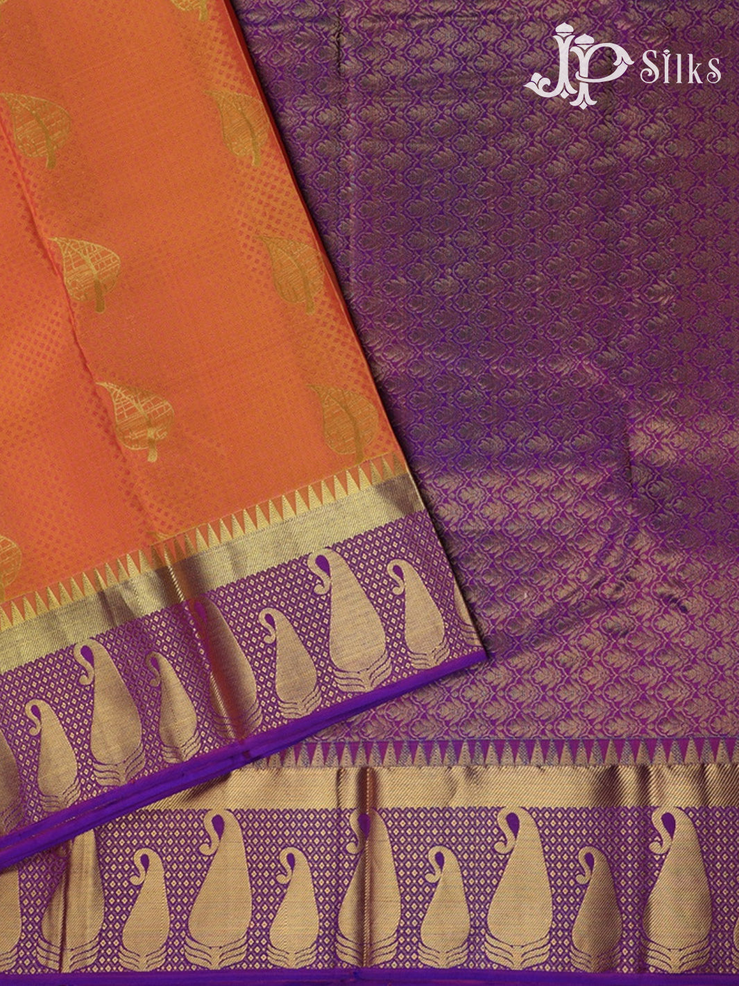 Orange with Purple Kanchipuram Silk Saree - A6082 - View 2