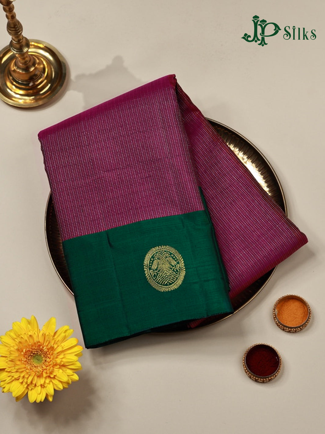 Magenta with Bottle Green Kanchipuram Silk Saree - F2339 - View 1