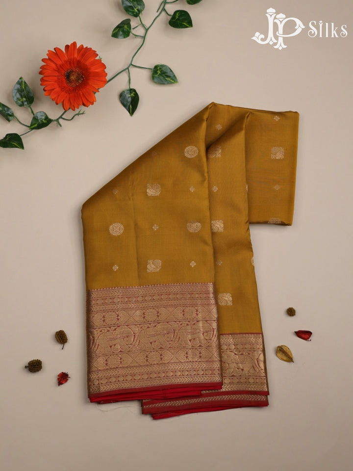 Mustard and Maroon Kanchipuram Silk Saree - E237