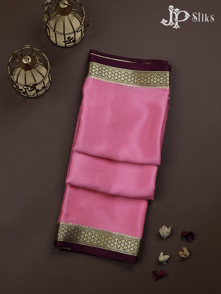 Baby Pink with Grape Wine Mysore Silk Saree - E317 - View 1