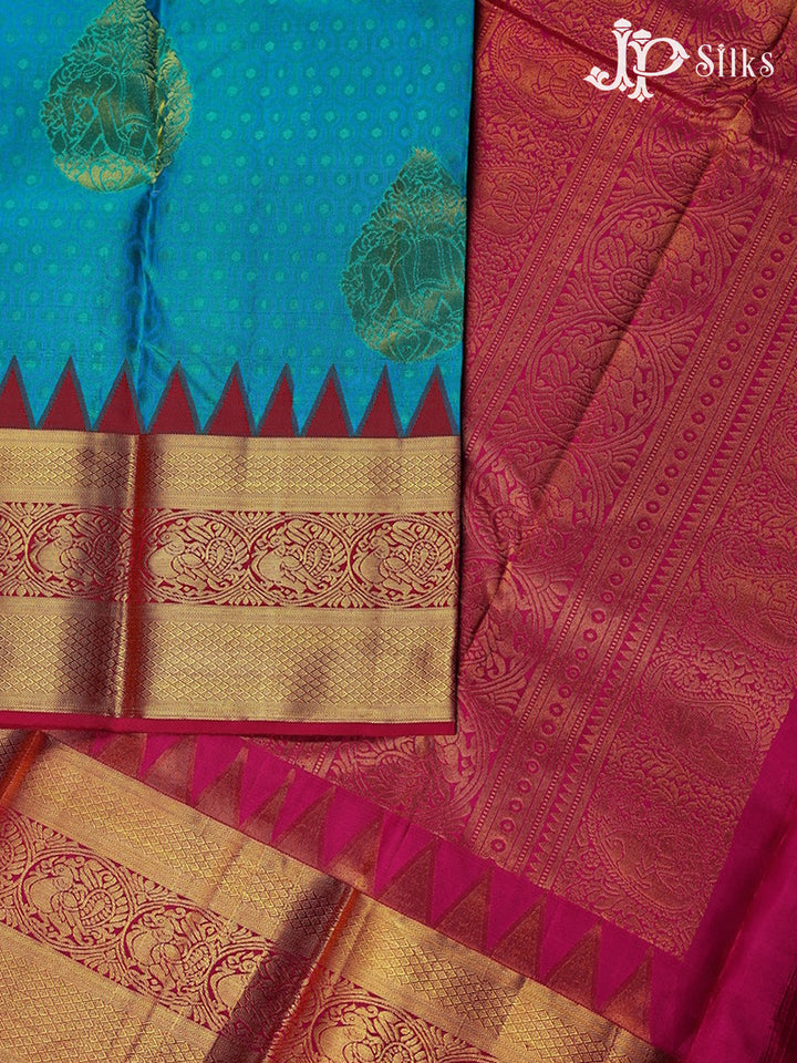 Dual Shade Green with Pink Kanchipuram Silk Saree - A6118 - View 4