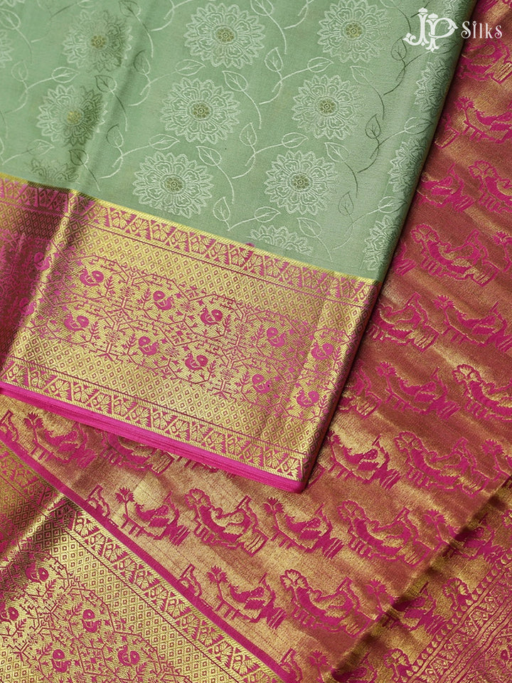 Pastel Green with Baby Pink Mysore Silk Saree - D4772 - View 4