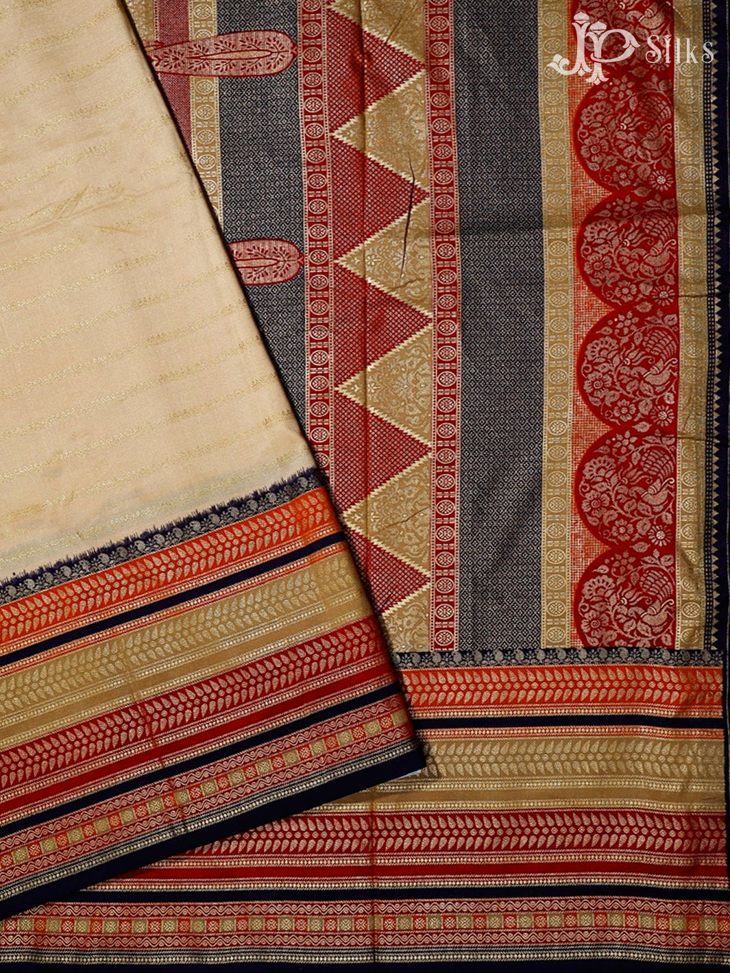 Beige Khadi Print Banarasi Saree - F3348