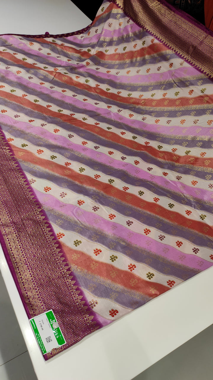 Multi Color and Magenta Semi Banarasi Saree - F3354