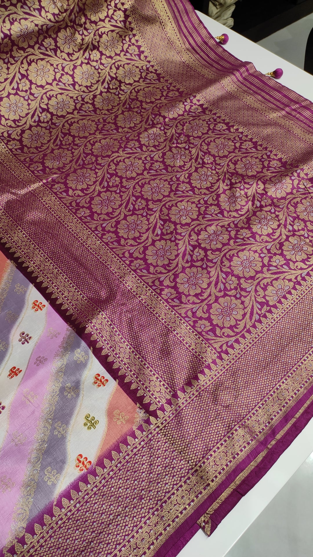 Multi Color and Magenta Semi Banarasi Saree - F3354