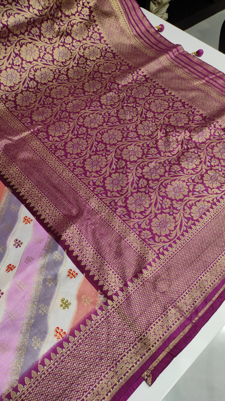 Multi Color and Magenta Semi Banarasi Saree - F3354