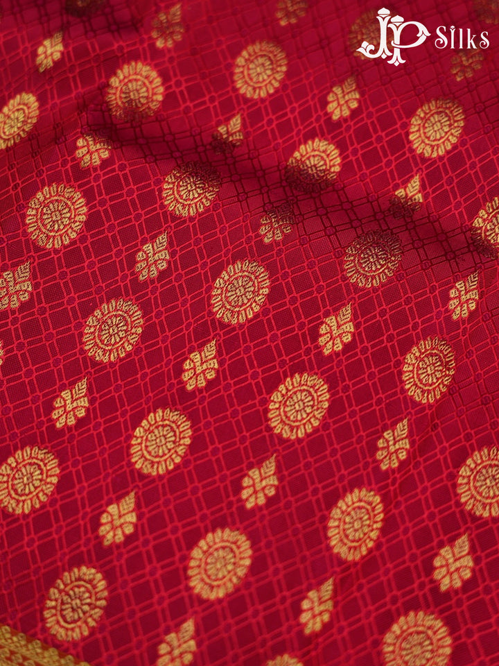 Red with Sunset Orange Pattu Pavadai - D5935 - View 3