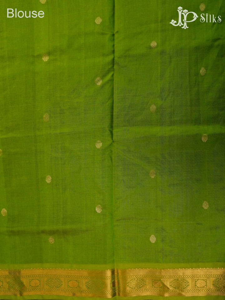 Classic Blue And Parrot Green Silk Cotton Saree - F3508