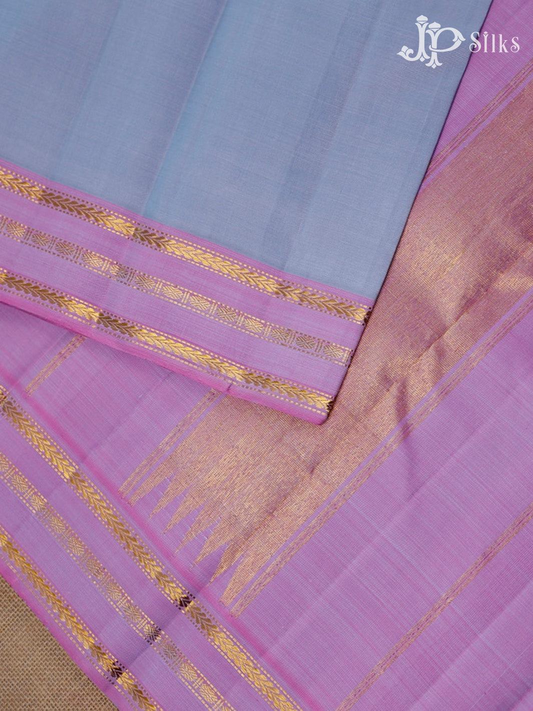 Grey And Baby Pink Kanchipuram Pure Silk Saree - F3490