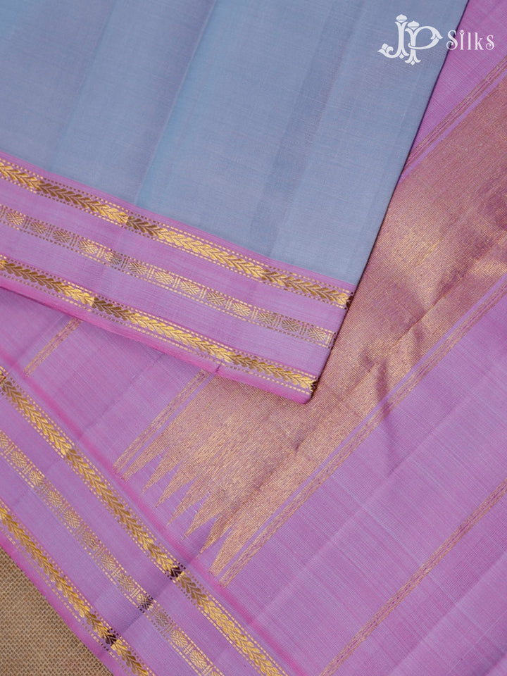 Grey And Baby Pink Kanchipuram Pure Silk Saree - F3490