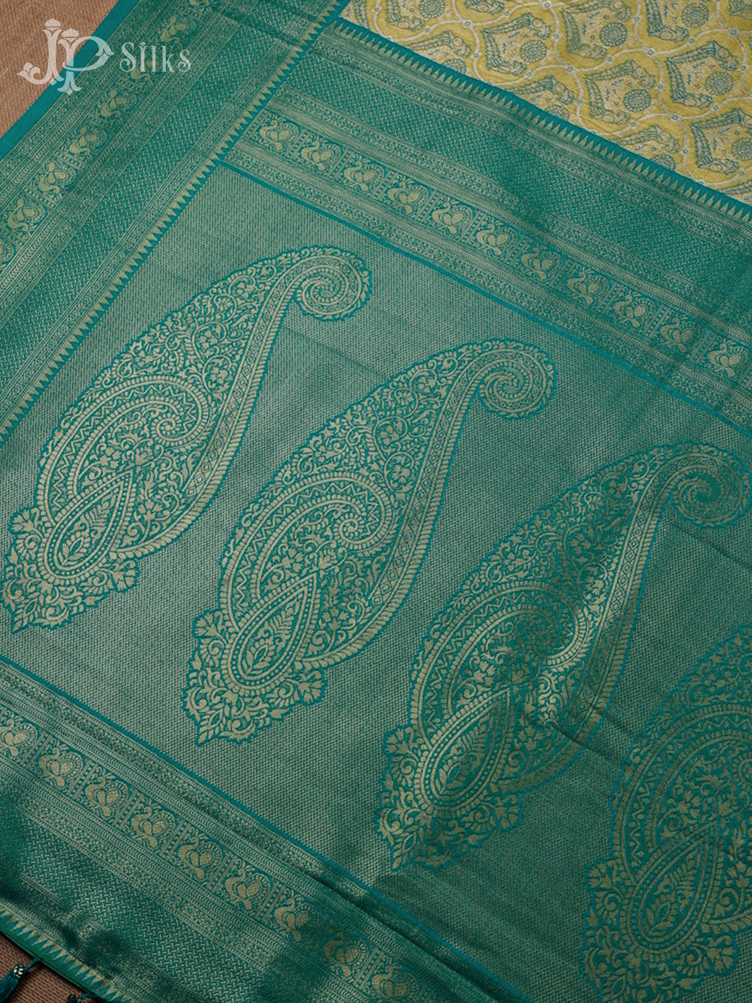 Lemon Yellow And Teal Green Art Silk Saree - F2865