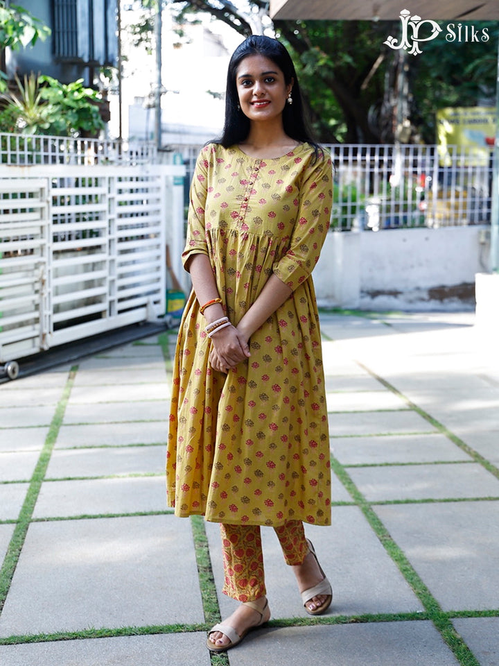 Mustard Yellow Floral Motif Readymade Salwar Suit Set