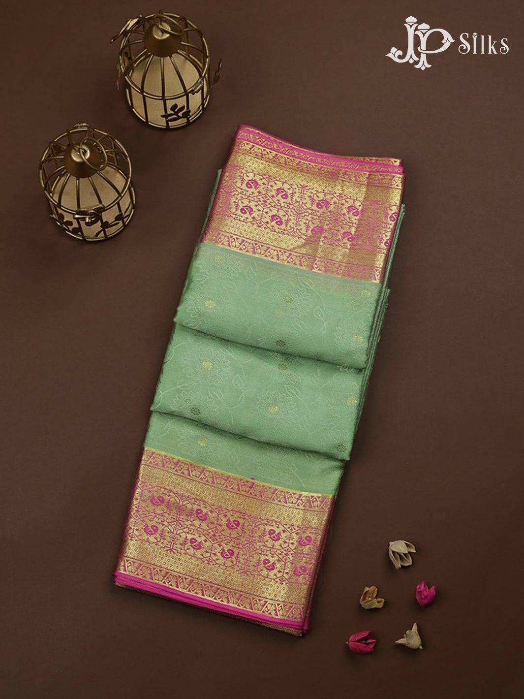 Pastel Green with Baby Pink Mysore Silk Saree - D4772 - View 1