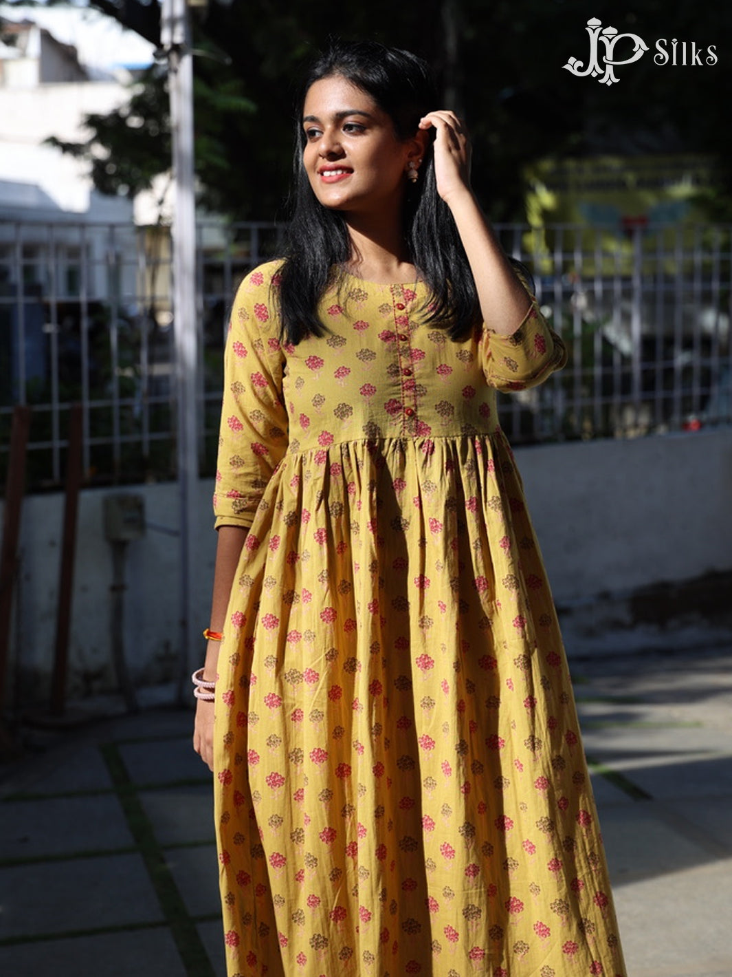 Mustard Yellow Floral Motif Readymade Salwar Suit Set