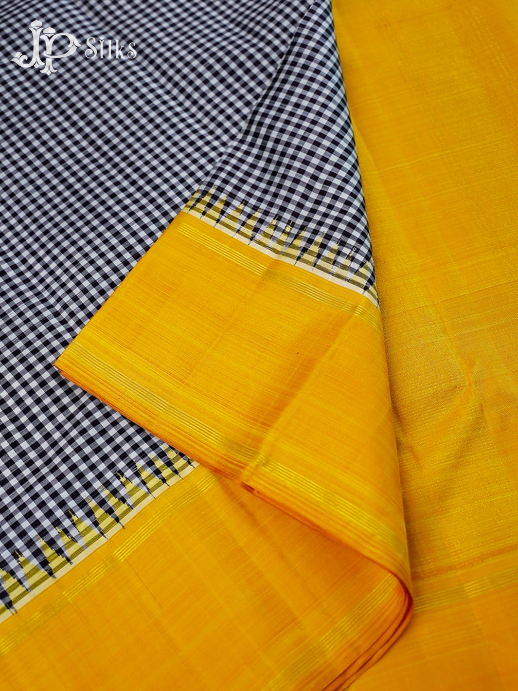 Black And White With Yellow Kanchipuram Silk Saree - F3387