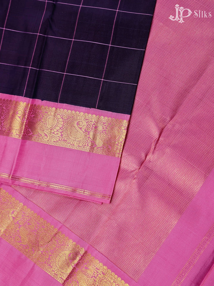 Navy Blue with Baby Pink Kanchipuram Silk Saree - F2347 - View 4