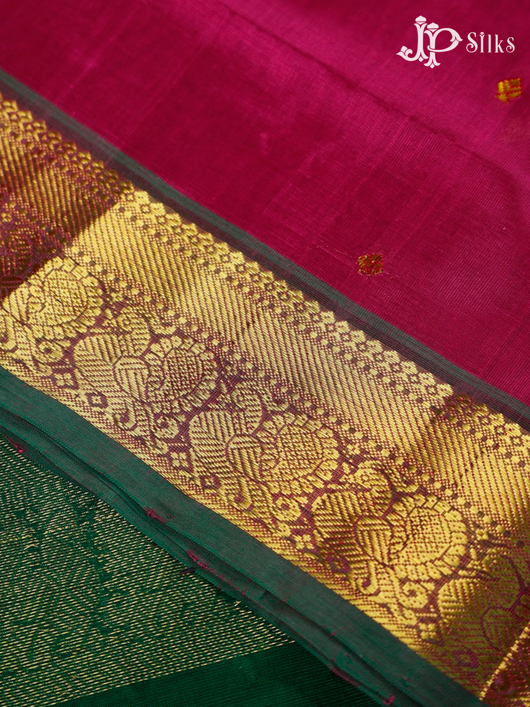 Reddish Pink And Bottle Green Silk Cotton Saree - F3428