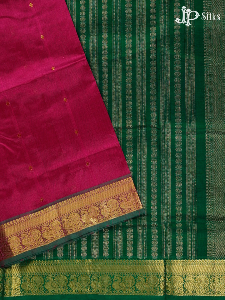 Reddish Pink And Bottle Green Silk Cotton Saree - F3428